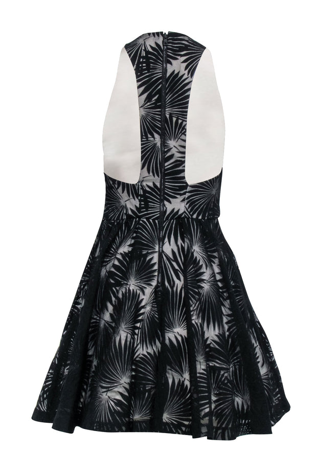 Current Boutique-Alice & Olivia - Black Sleeveless Racerback Leaf Print Dress Sz 6