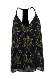 Current Boutique-Alice & Olivia - Black Sleeveless Racerback Top w/ Gold Beaded Accents Sz M