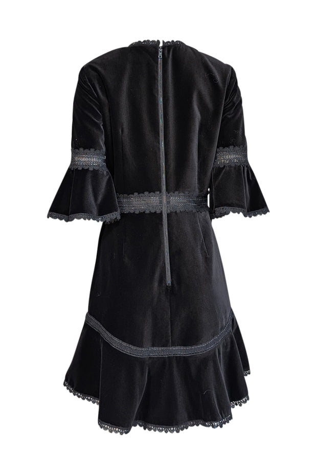 Current Boutique-Alice & Olivia - Black Velvet Bell Sleeve Dress w/ Lace Trim Sz 10