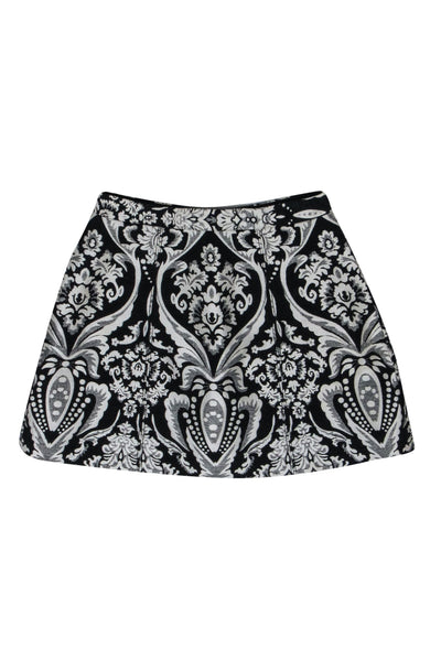 Current Boutique-Alice & Olivia - Black & White Brocade Print Mini Skirt Sz 2