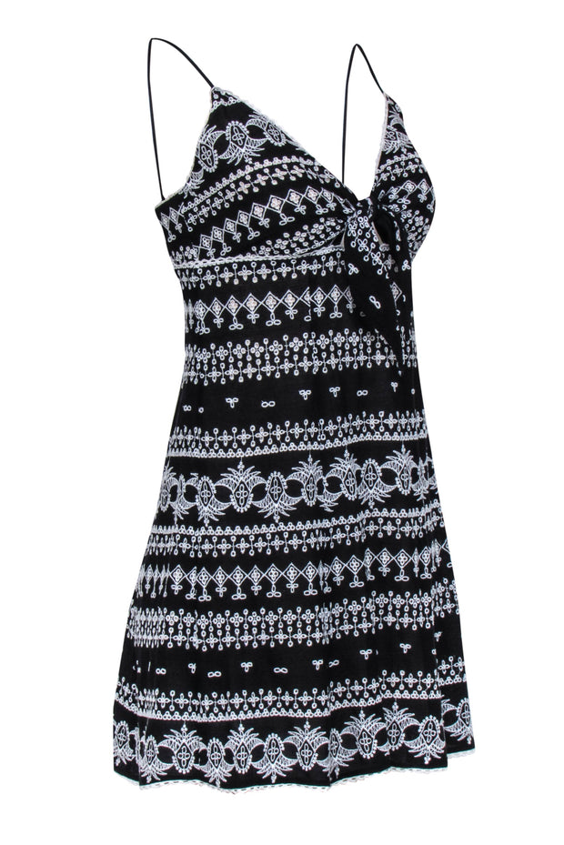 Current Boutique-Alice & Olivia - Black & White Embroidered Tie-Front "Roe" Dress Sz 6