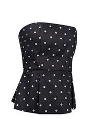 Current Boutique-Alice & Olivia - Black & White Polka Dot Strapless Peplum Top Sz 6