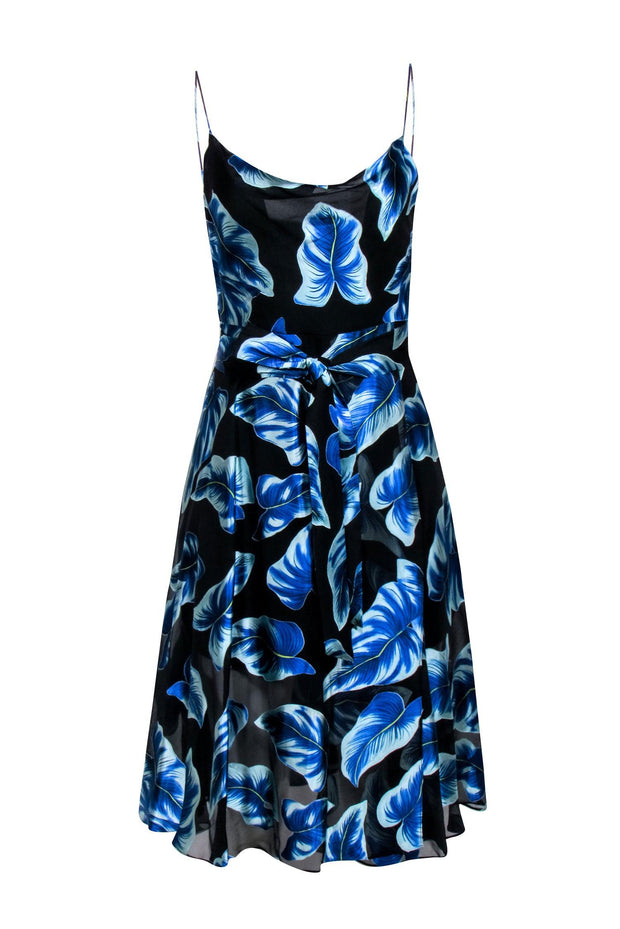 Current Boutique-Alice & Olivia - Black w/ Blue Leaf Print Wrap Bottom Dress Sz 2