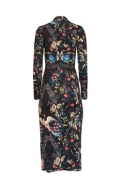 Current Boutique-Alice & Olivia - Black w/ Multicolor Floral Print Turtleneck Midi Dress Sz 4