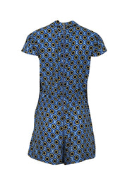 Current Boutique-Alice & Olivia - Blue Geometric Print Short Sleeve Collared Romper Sz S