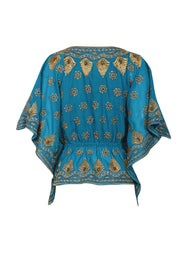 Current Boutique-Alice & Olivia - Blue & Gold Embellished Caftan Top Sz S