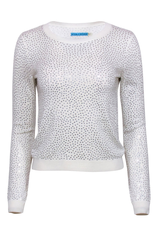 Current Boutique-Alice & Olivia - Ivory Rhinestone Crewneck Sweater Sz S