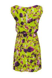 Current Boutique-Alice & Olivia - Lime Green Mini Dress w/ Purple Floral Print Sz XS