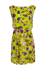 Current Boutique-Alice & Olivia - Lime Green Mini Dress w/ Purple Floral Print Sz XS