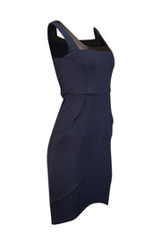 Current Boutique-Alice & Olivia - Navy Sleeveless Sheath Dress w/ Faux Leather Trim Sz S