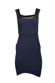 Current Boutique-Alice & Olivia - Navy Sleeveless Sheath Dress w/ Faux Leather Trim Sz S