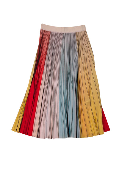 Current Boutique-Alice & Olivia - Pastel Blue, Yellow, Red, & White Pleated Midi Skirt Sz 10