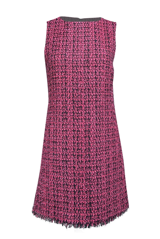 Current Boutique-Alice & Olivia - Pink & Black Tweed Sheath Dress w/ Frayed Hem Sz 6