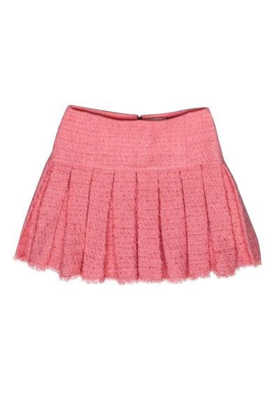 Current Boutique-Alice & Olivia - Pink Tweed Pleated Drop Waist Mini Skirt Sz 2