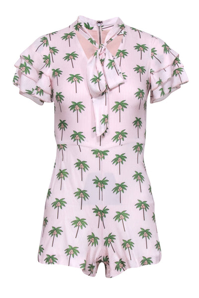 Current Boutique-Alice & Olivia - Pink & White Striped Palm Tree Print Romper Sz 0