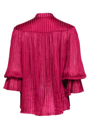 Current Boutique-Alice & Olivia - Raspberry Stripe Satin Blouse w/ Neck Tie Sz S