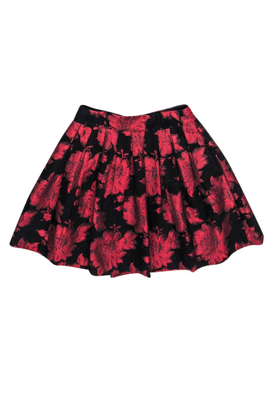 Current Boutique-Alice & Olivia - Red & Black Shimmer Rose Brocade Mini Skirt Sz 2