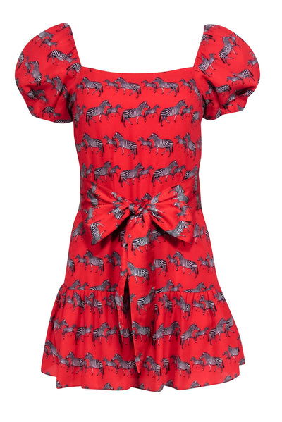 Current Boutique-Alice & Olivia - Red Zebra Print Puff Sleeve Mini Dress Sz 2