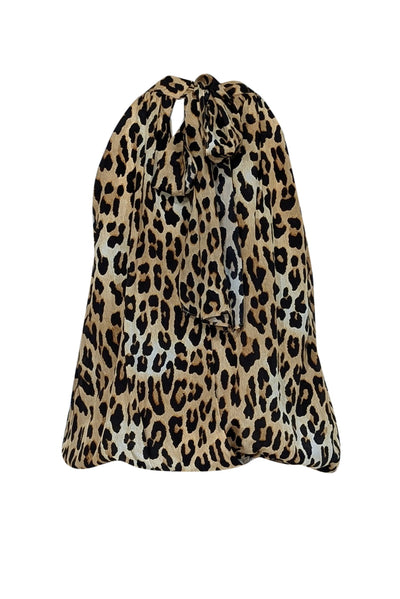 Current Boutique-Alice & Olivia - Tan & Black Leopard Print Halterneck Top Sz L