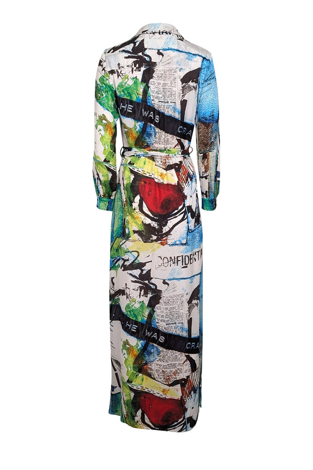 Current Boutique-Alice & Olivia - White, Blue, Green, & Black Print Button Front Maxi Dress Sz S