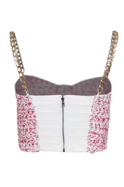 Current Boutique-Alice & Olivia - White, Gold, & Pink Tweed Sleeveless Gold Chain Strap Top Sz 4