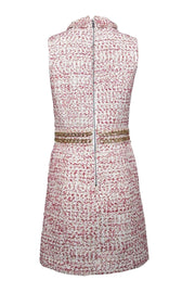 Current Boutique-Alice & Olivia - White, Raspberry, & Gold Tweed Chain-Trimmed Dress Sz 10