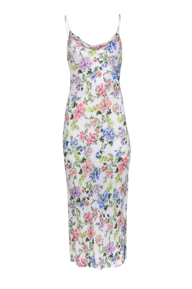 Current Boutique-Alice & Olivia - White w/ Multicolor Floral Print Cowl Neck Midi Dress Sz 6