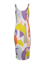 Current Boutique-Alice & Olivia - White w/ Multicolor Geometric Shapes Print Midi Bodycon Dress Sz 4