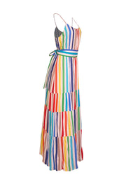 Current Boutique-Alice & Olivia - White w/ Multicolor Stripe Print Tiered Dress Sz 10