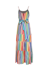 Current Boutique-Alice & Olivia - White w/ Multicolor Stripe Print Tiered Dress Sz 10