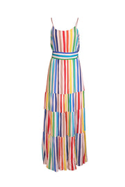 Current Boutique-Alice & Olivia - White w/ Multicolor Stripe Print Tiered Dress Sz 10