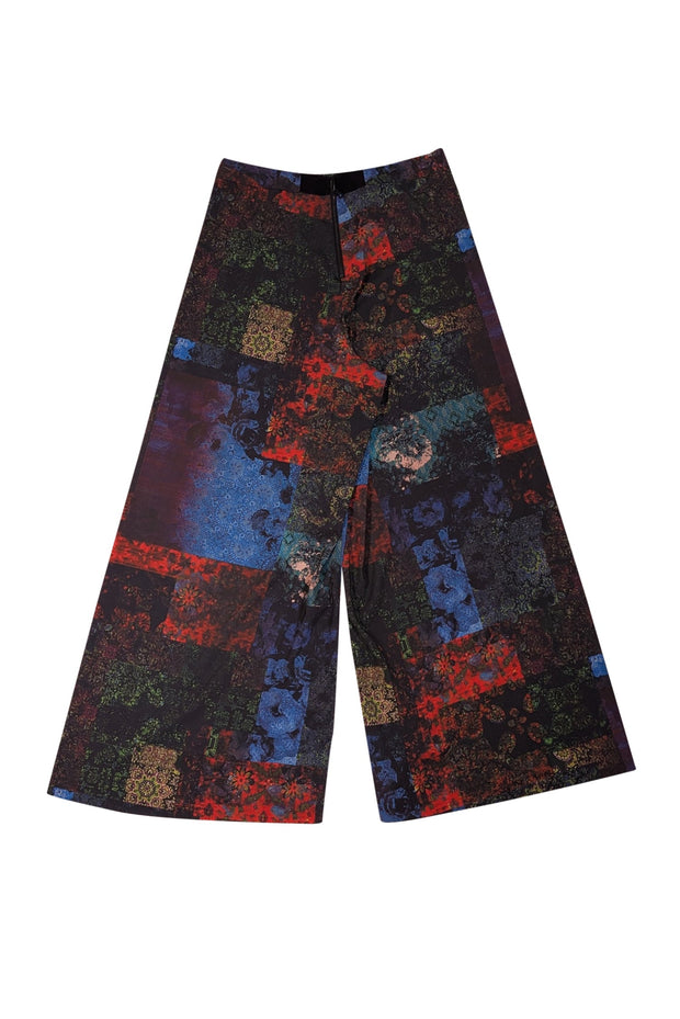 Current Boutique-Alice &amp; Olivia - Black &amp; Multicolor Abstract Floral Print Wide Leg Pants Sz 6