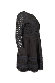 Current Boutique-All Saints - Black Eyelet Lace Cotton A-Line Dress Sz 6