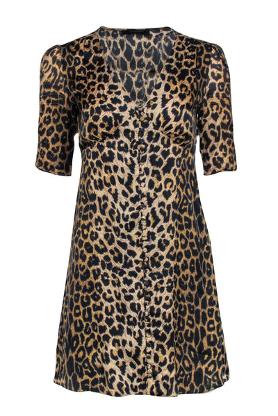 Current Boutique-All Saints - Briwn & Black Leopard Print Short Sleeve Mini Dress Sz S