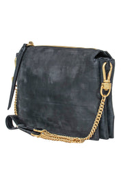 Current Boutique-All Saints – Matte Grey Croc-Embossed Calfskin Crossbody Bag