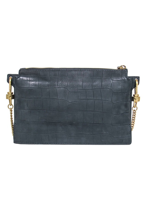 Current Boutique-All Saints – Matte Grey Croc-Embossed Calfskin Crossbody Bag