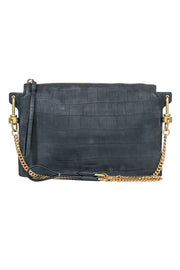 Current Boutique-All Saints – Matte Grey Croc-Embossed Calfskin Crossbody Bag