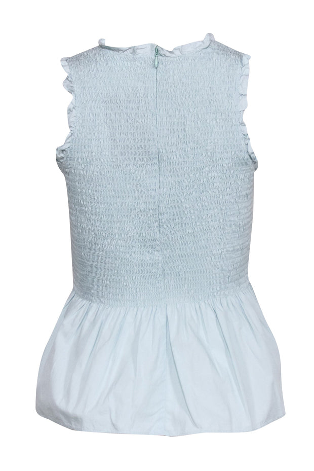 Current Boutique-Amanda Uprichard - Baby Blue Cotton Smocked Peplum Sleeveless Blouse Sz M