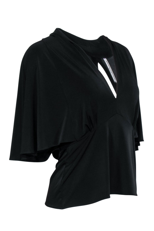 Current Boutique-Amanda Uprichard - Black V-Neckline & Key Hole Back Dolman Sleeve Blouse Sz M