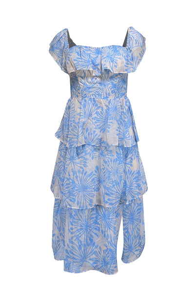 Current Boutique-Amanda Uprichard - Blue & Cream Floral Print Tiered Dress Sz XS