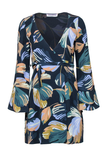 Current Boutique-Amanda Uprichard - Navy Leaf Print Long Sleeve Wrap Dress Sz P