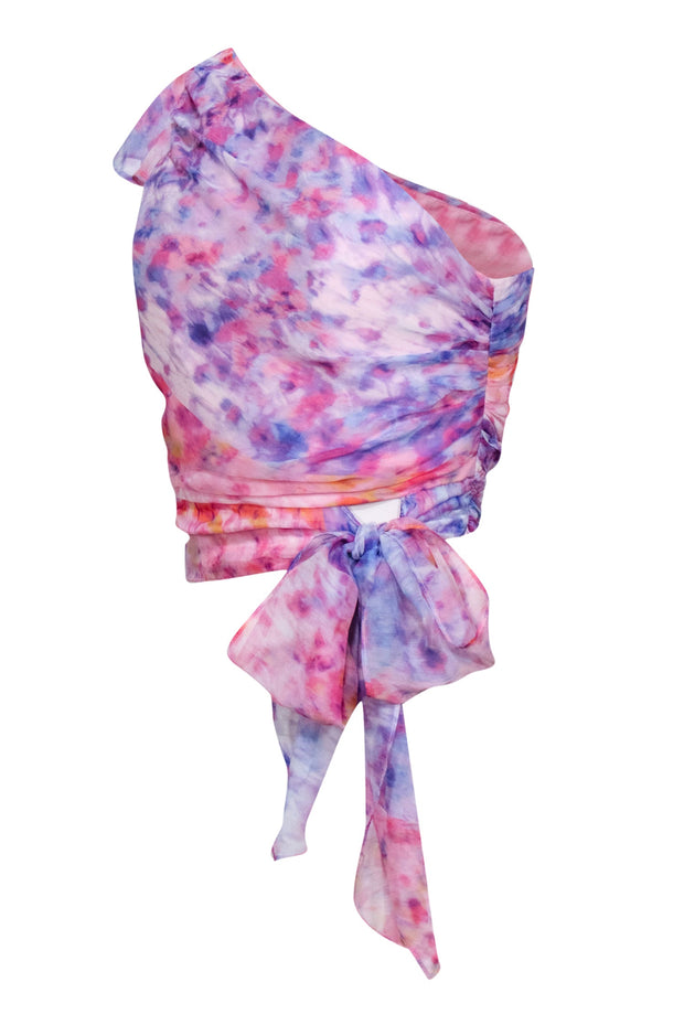 Current Boutique-Amanda Uprichard - Pink & Purple Watercolor Print One Shoulder "Bea Top" Sz S