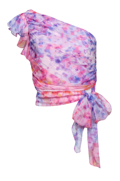 Current Boutique-Amanda Uprichard - Pink & Purple Watercolor Print One Shoulder "Bea Top" Sz S