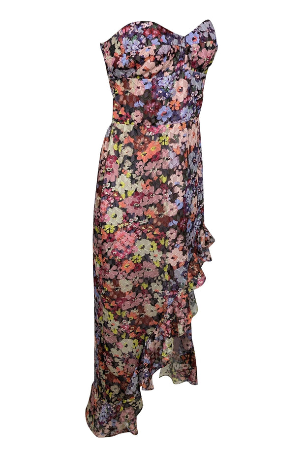 Current Boutique-Amanda Uprichard - Purple & Multicolor Floral Print Strapless High-Low Dress Sz L