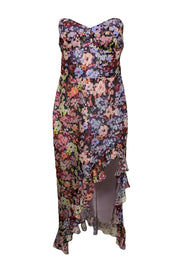 Current Boutique-Amanda Uprichard - Purple & Multicolor Floral Print Strapless High-Low Dress Sz L