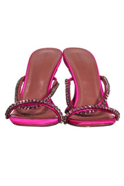 Current Boutique-Amina Muaddi - "Gilda" Hot Pink Jewel Strappy Heels Sz 7