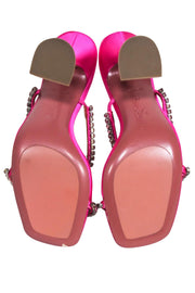 Current Boutique-Amina Muaddi - "Gilda" Hot Pink Jewel Strappy Heels Sz 7