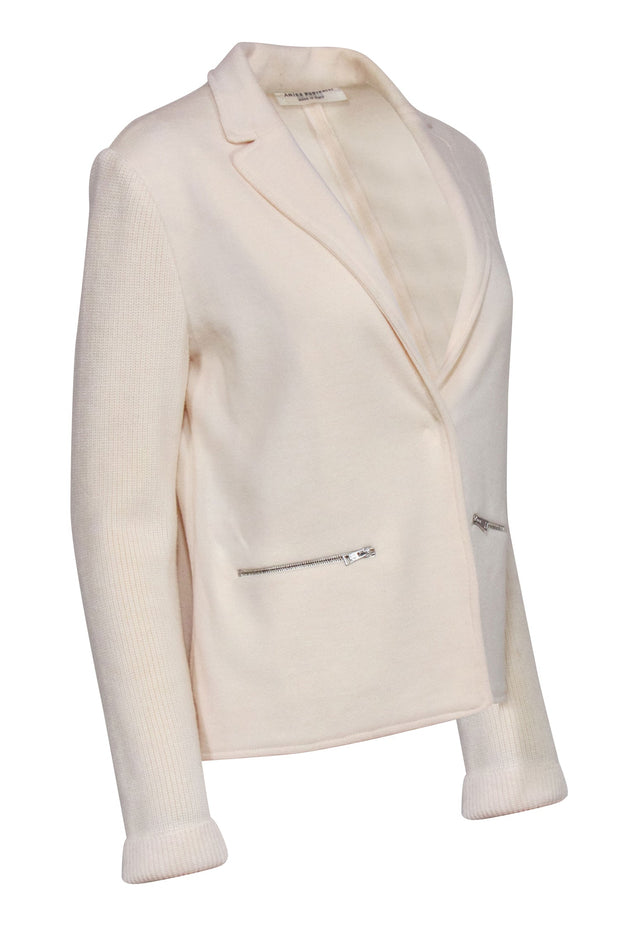 Current Boutique-Amina Rubinacci - Cream Wool Knit Blazer Sz M