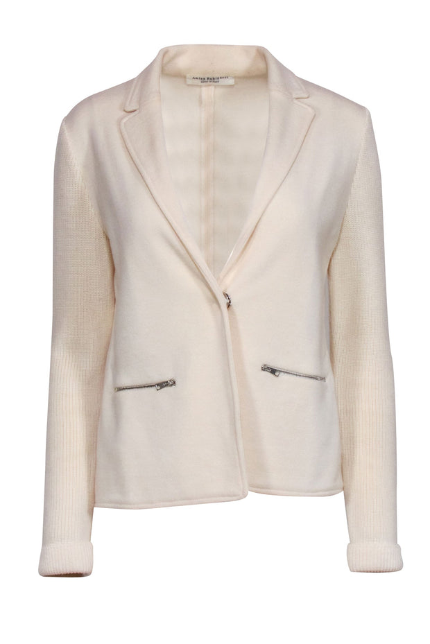 Current Boutique-Amina Rubinacci - Cream Wool Knit Blazer Sz M