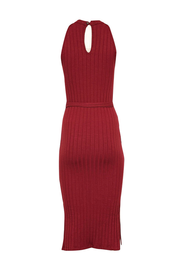 Current Boutique-Amour Vert - Red Sleeveless Ribbed Midi w/ Waist Tie Dress Sz XS